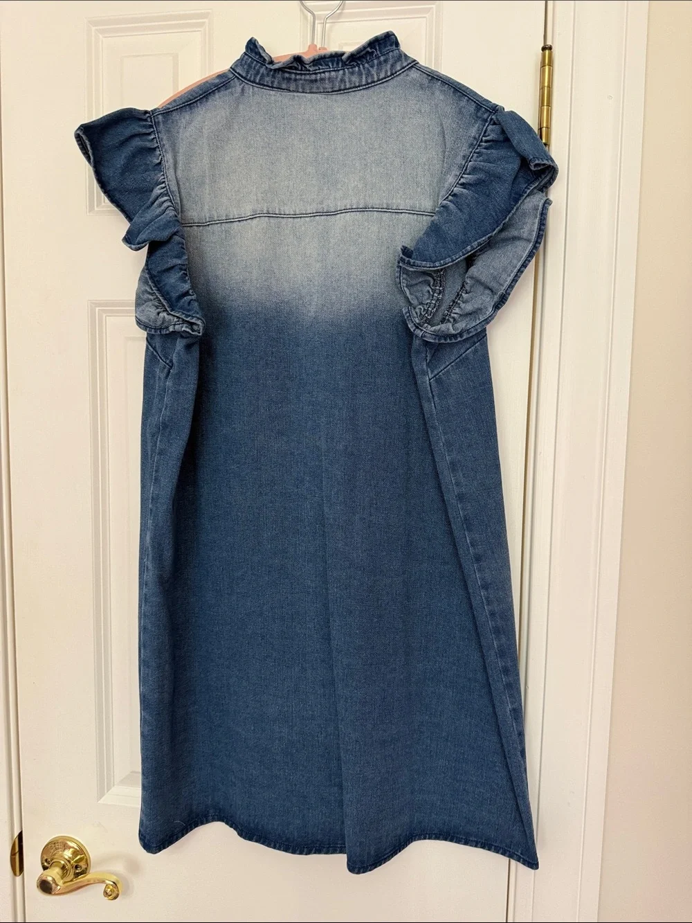 Women Denim Ruffle Dress – Blue